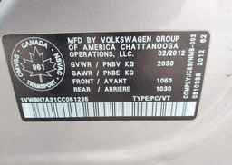 2012 VOLKSWAGEN PASSAT 2.5L COMFORTLINE