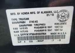 2010 HONDA RIDGELINE RTL