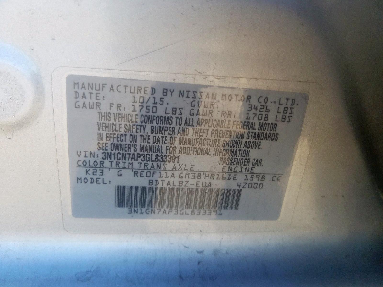 2016 NISSAN VERSA