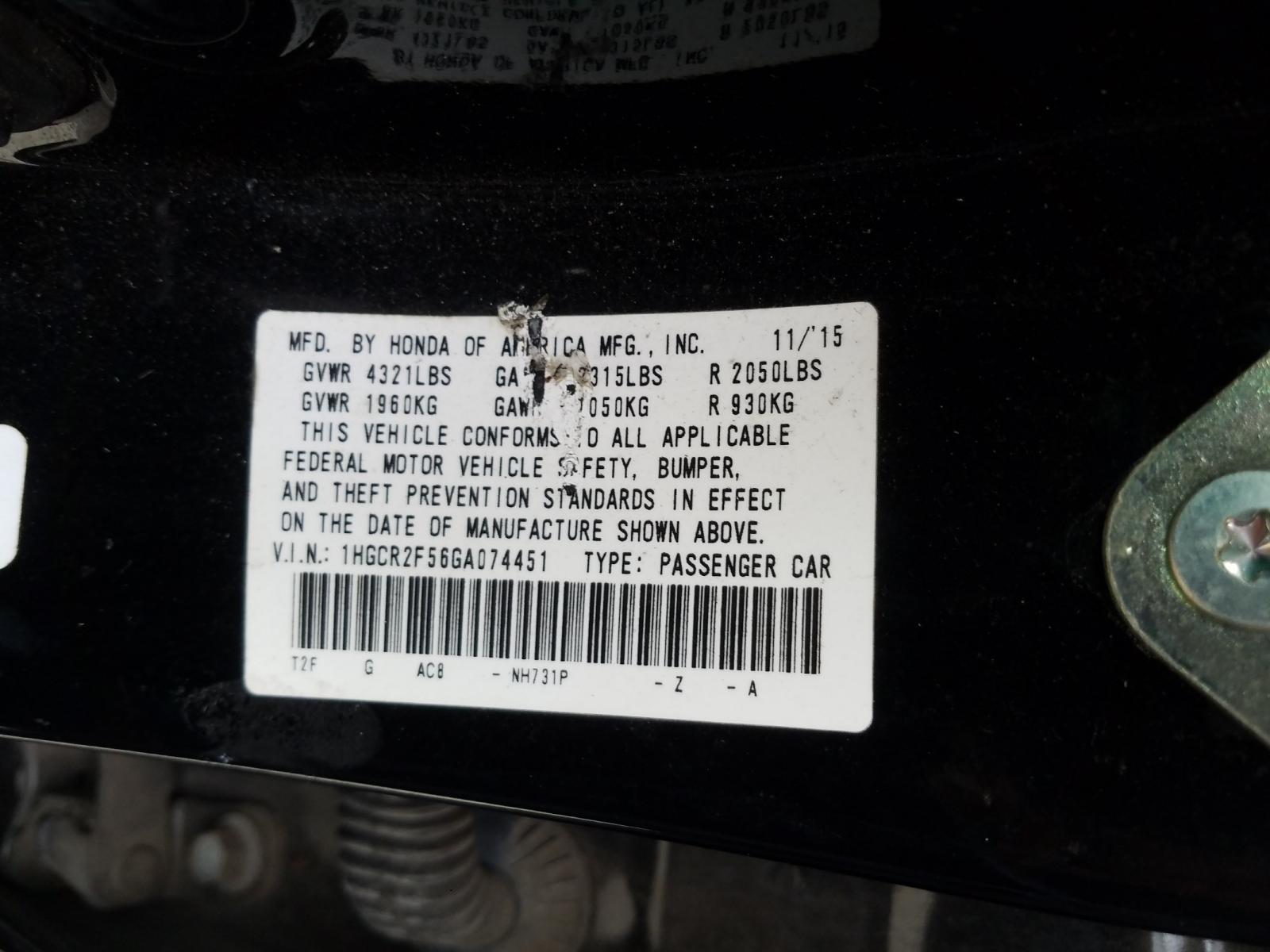 2016 HONDA ACCORD