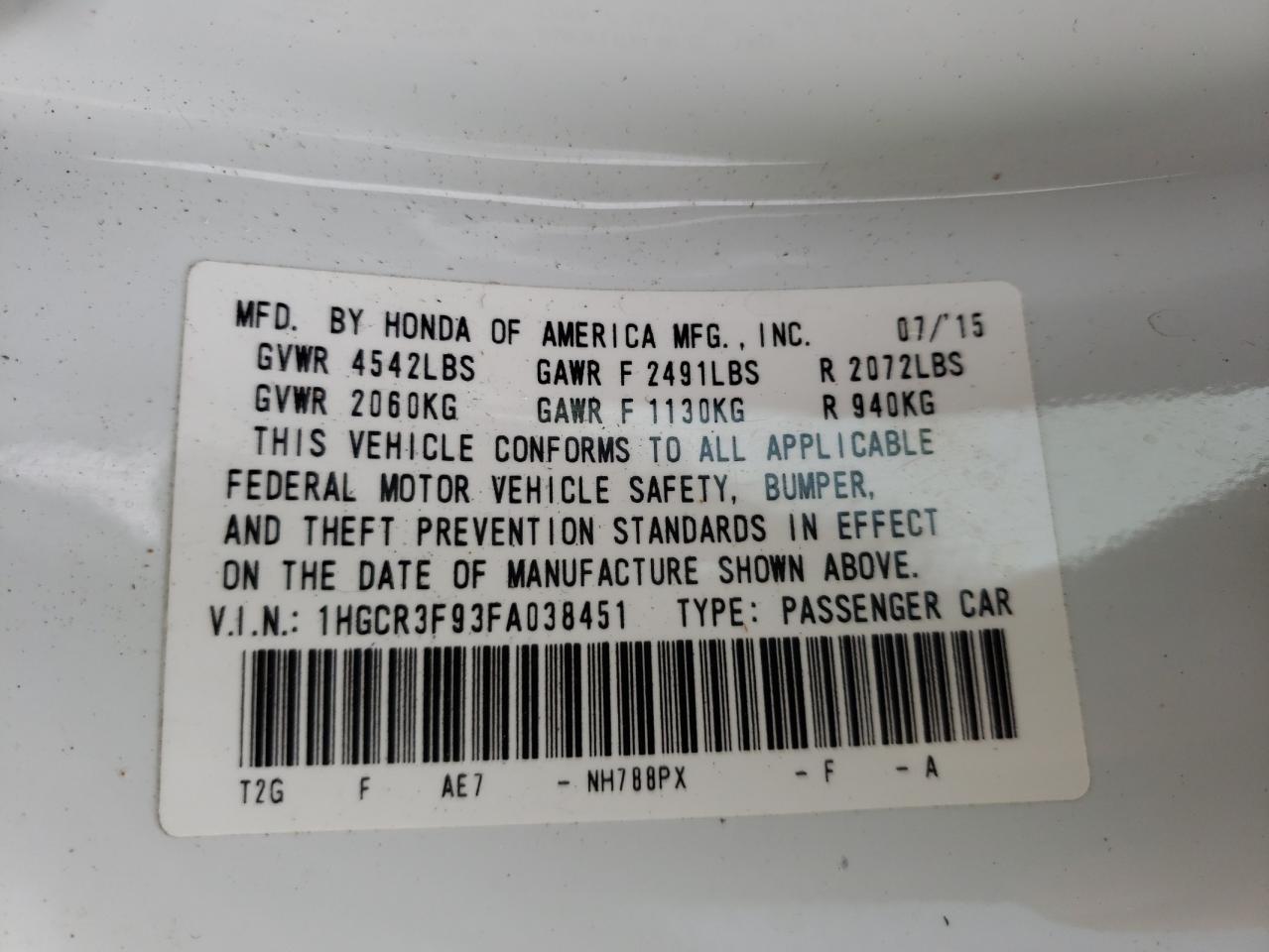 2015 HONDA ACCORD