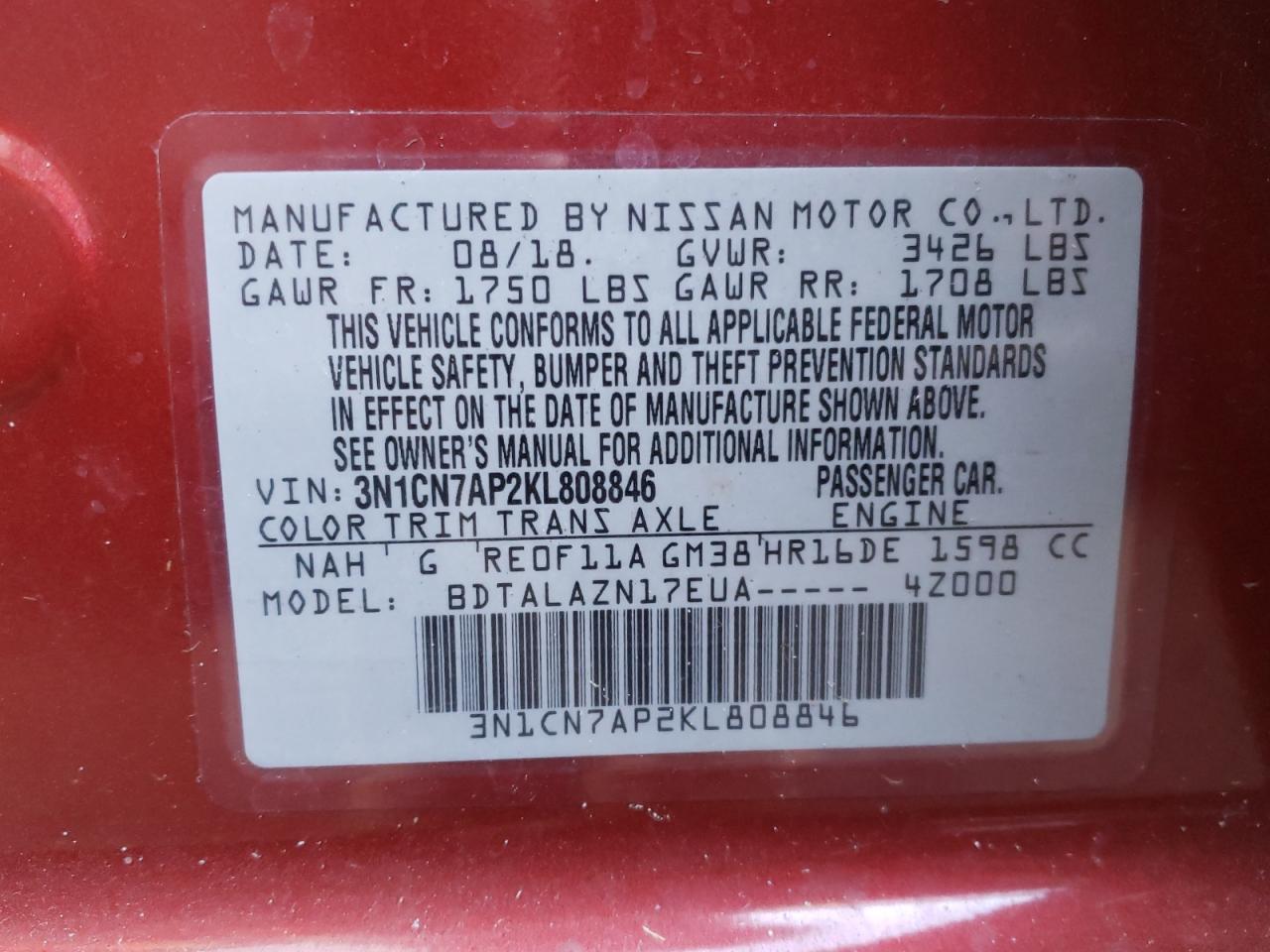 2019 NISSAN VERSA