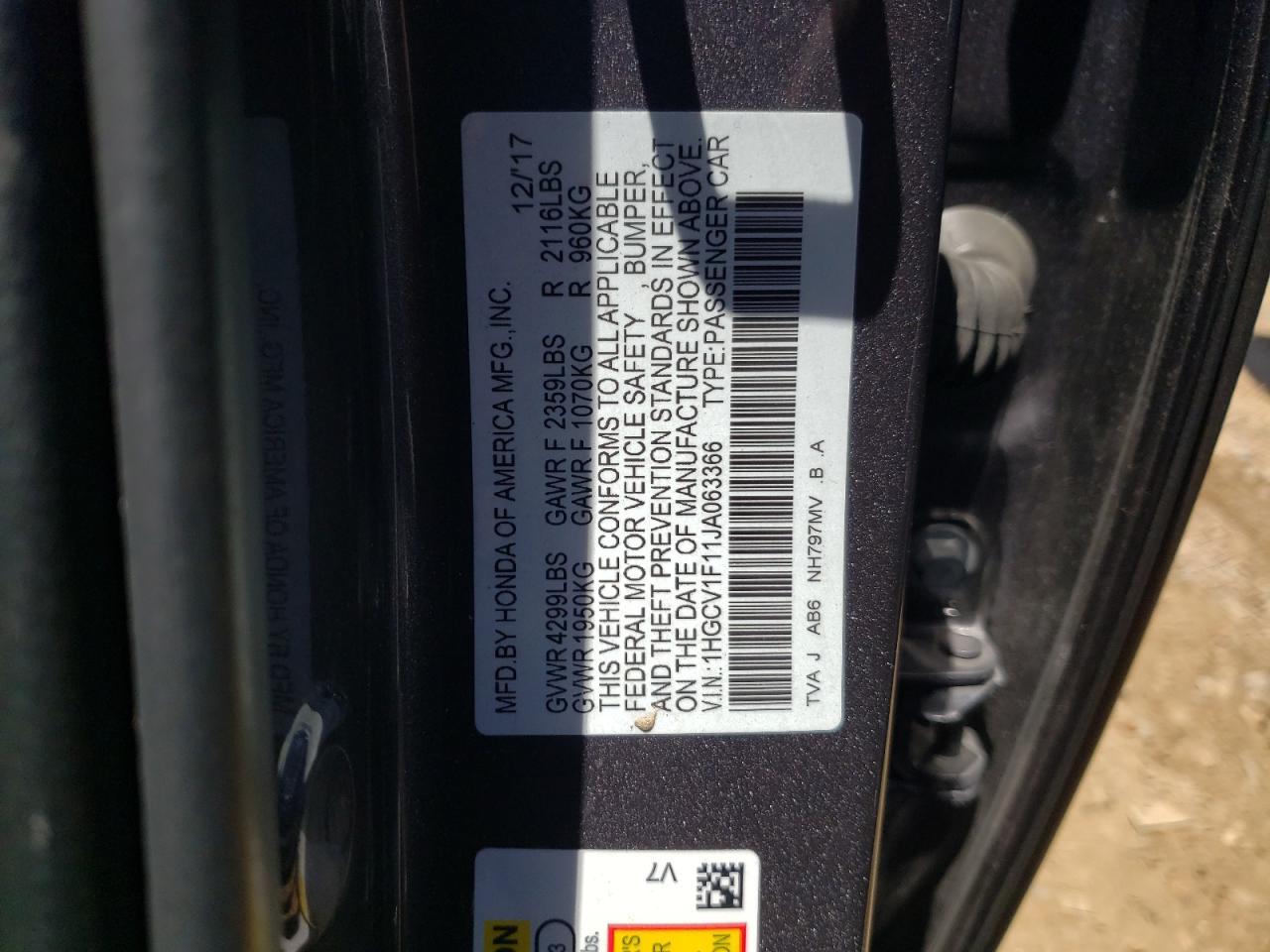 2018 HONDA ACCORD
