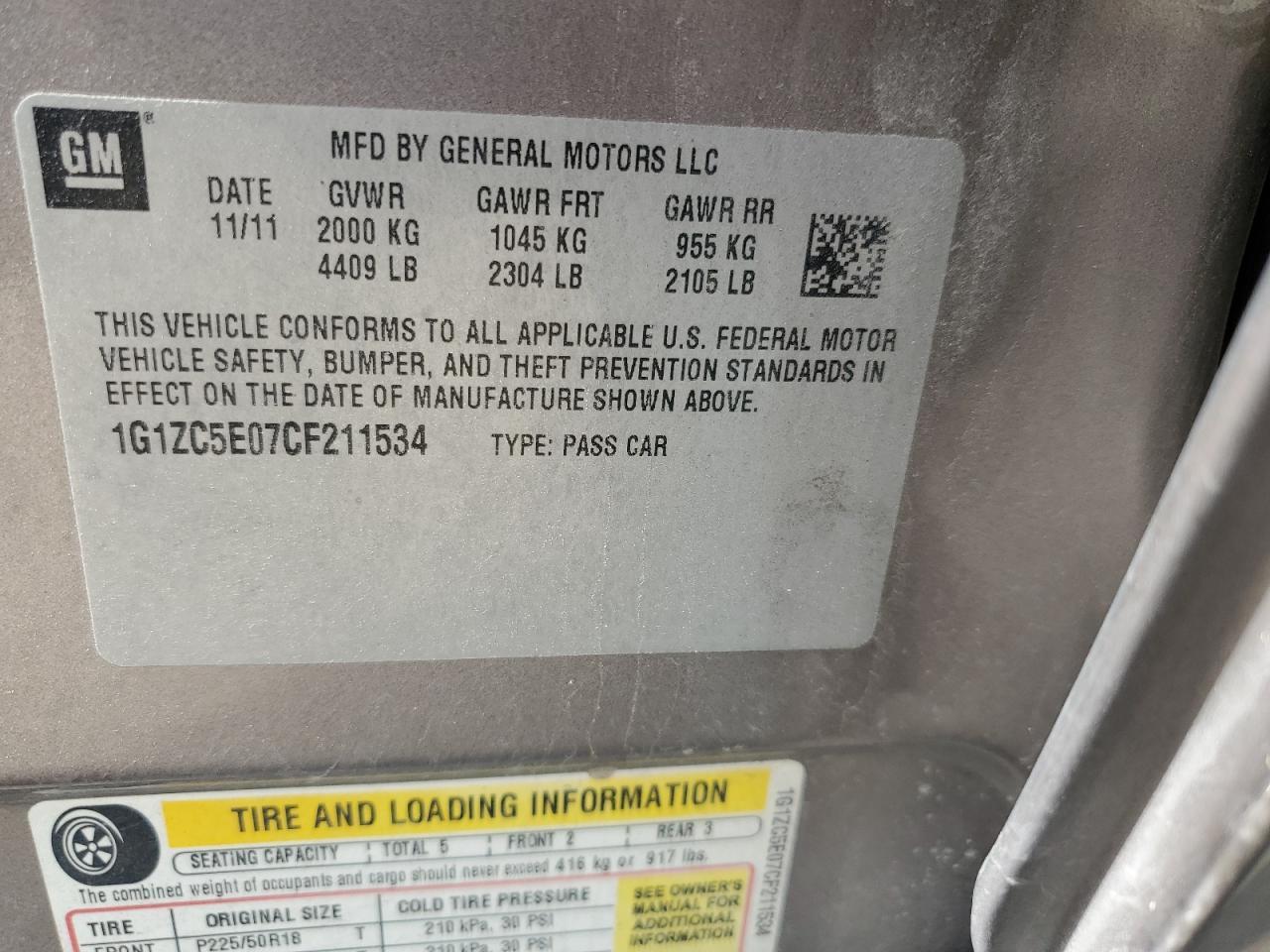 2012 CHEVROLET MALIBU