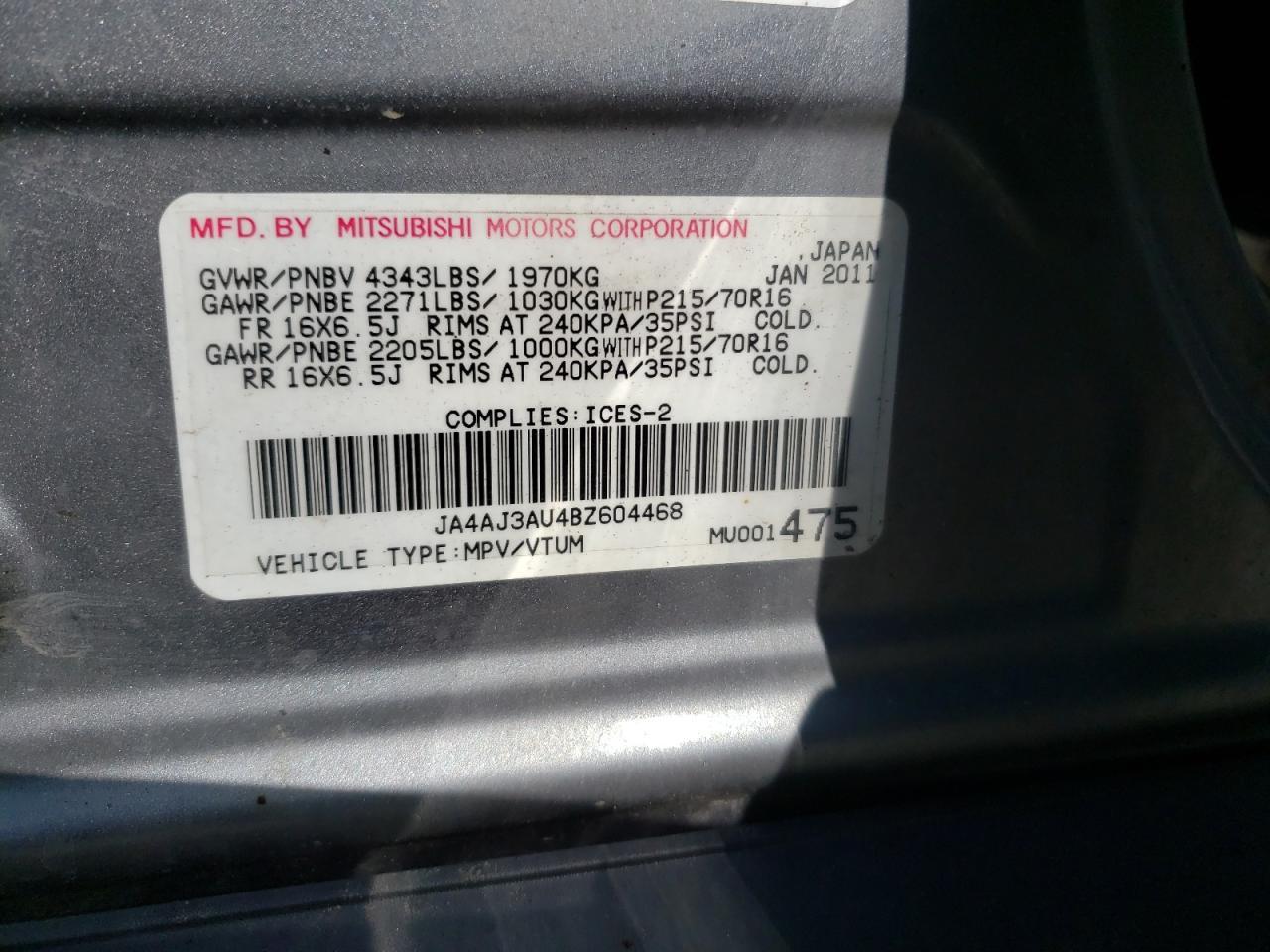 2011 MITSUBISHI outlander