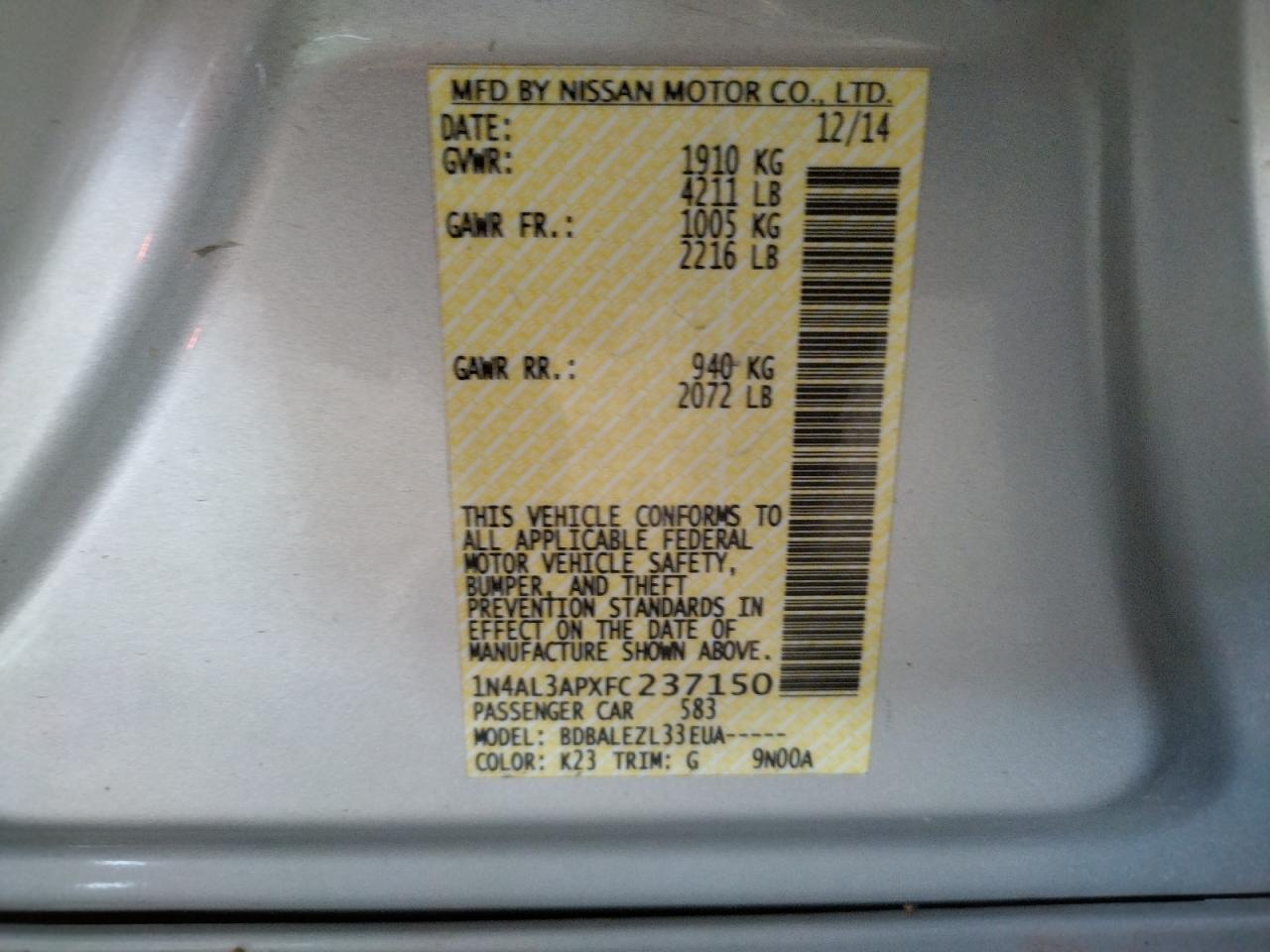2015 NISSAN ALTIMA