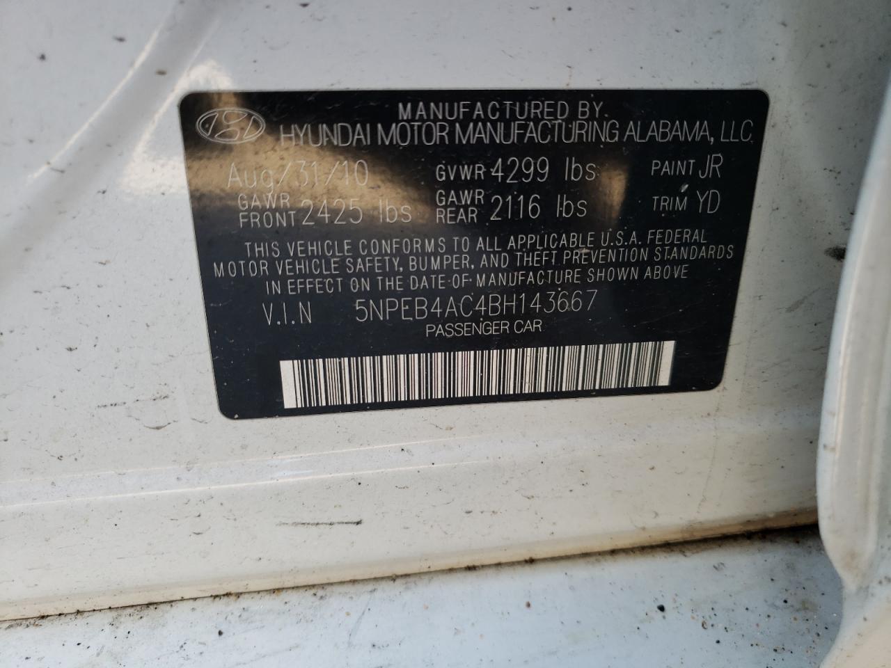 2011 HYUNDAI SONATA