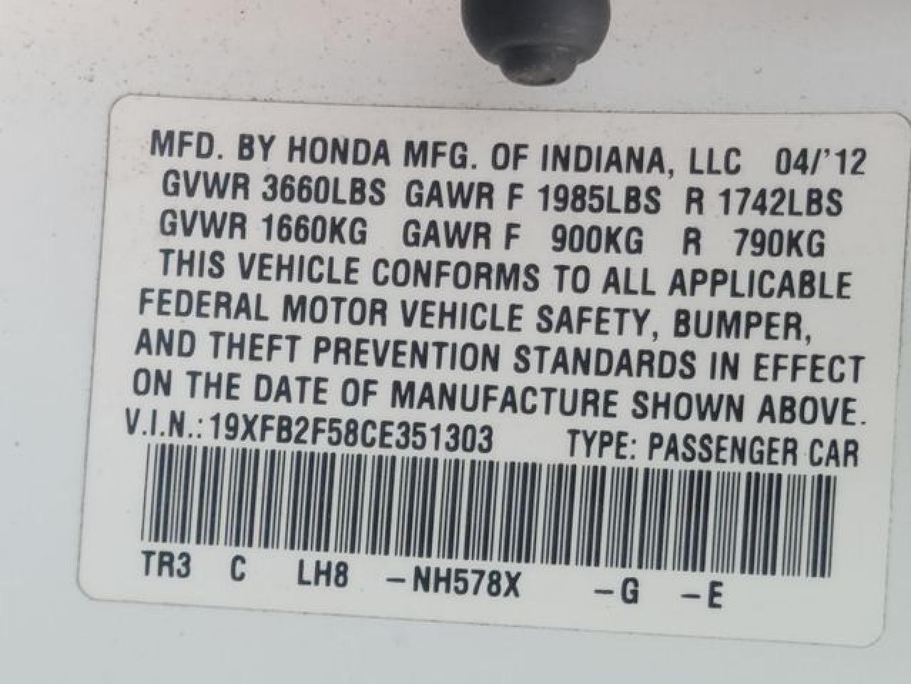 2012 HONDA CIVIC