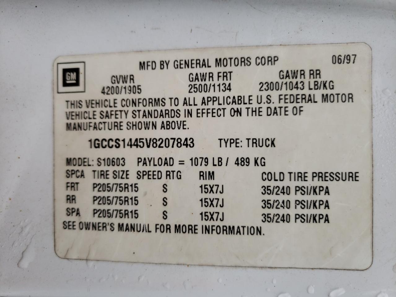 1997 CHEVROLET S10