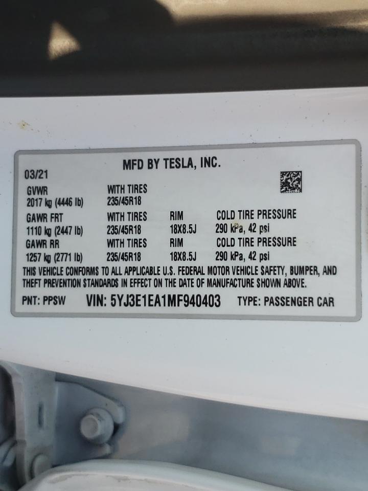 2021 TESLA MODEL 3
