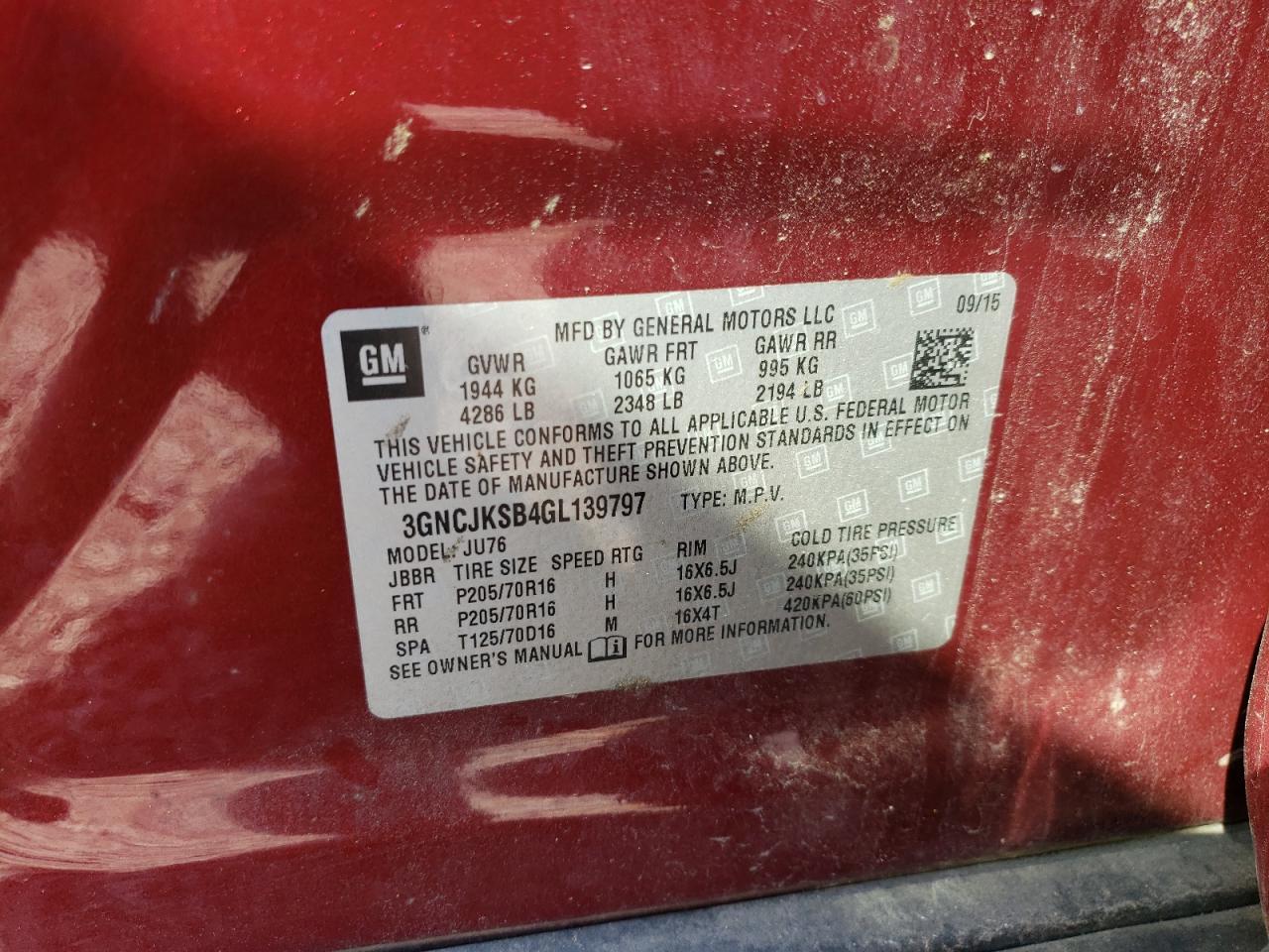 2016 CHEVROLET TRAX