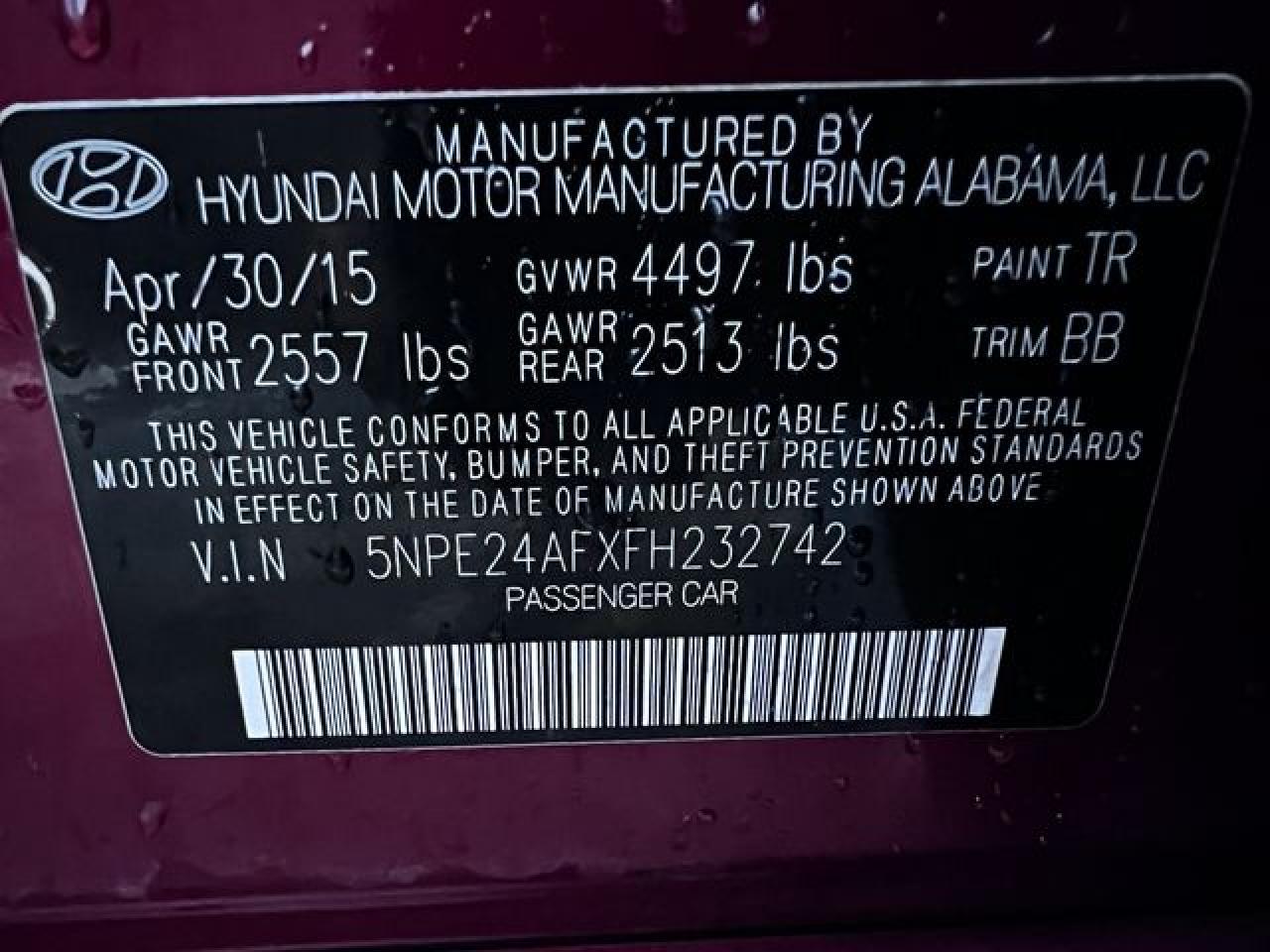 2015 HYUNDAI SONATA