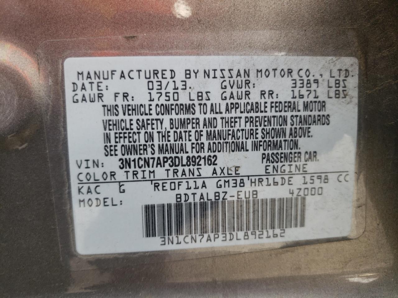 2013 NISSAN VERSA