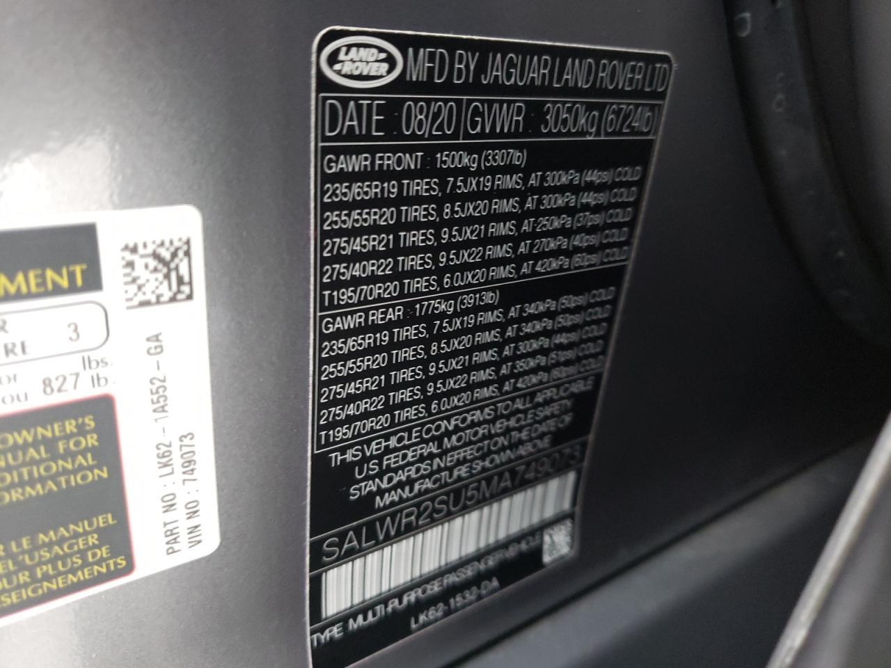 2021 LAND ROVER RANGE ROVER
