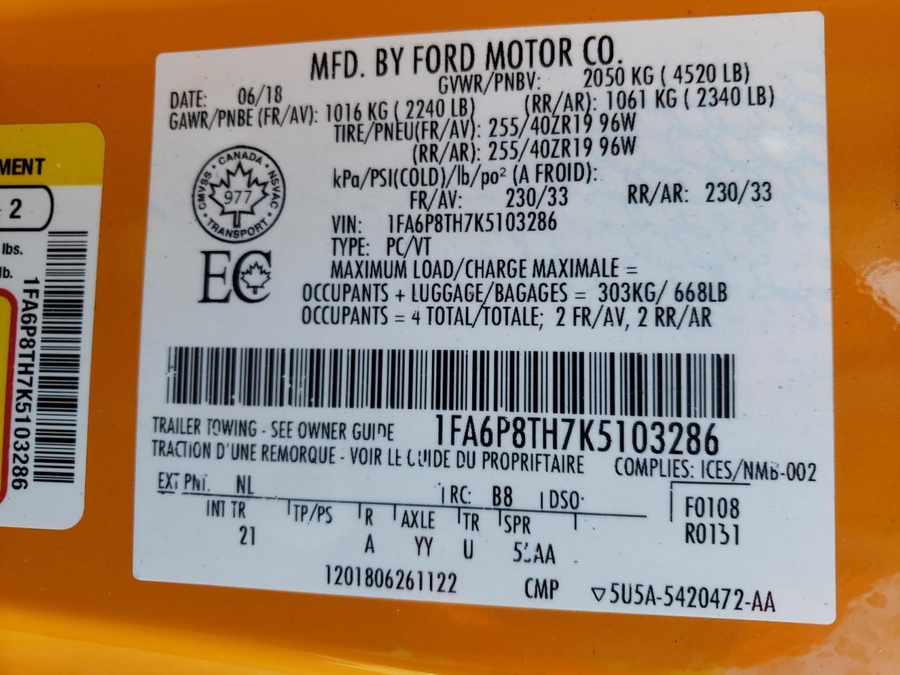2019 FORD MUSTANG