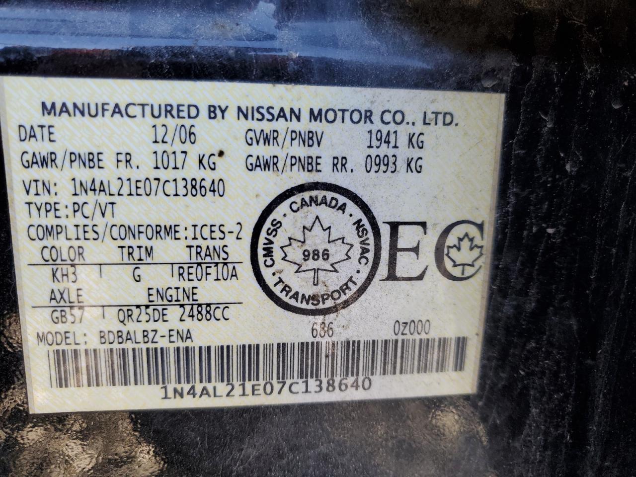 2007 NISSAN ALTIMA