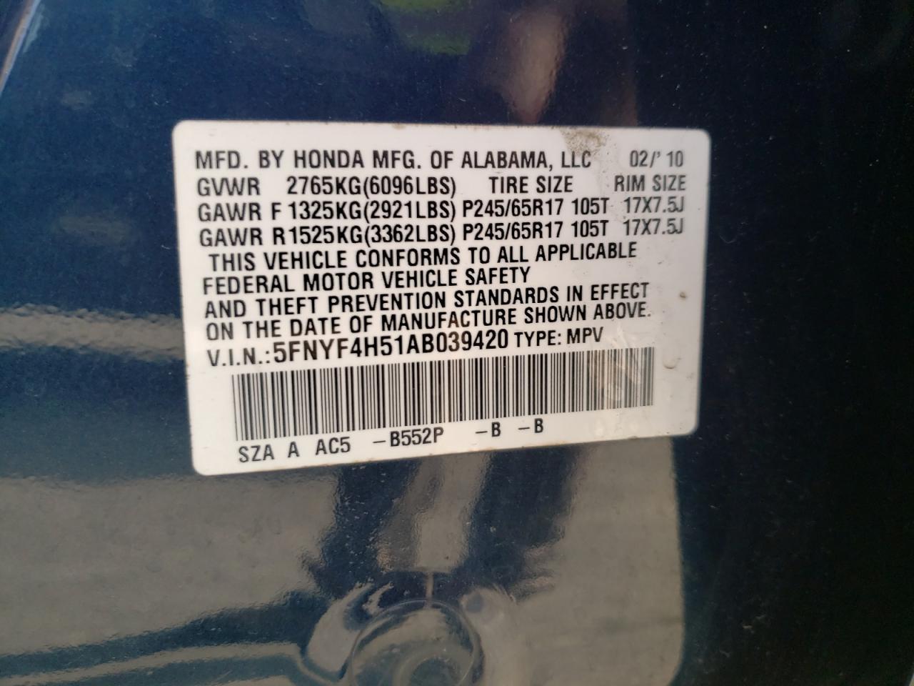 2010 HONDA PILOT