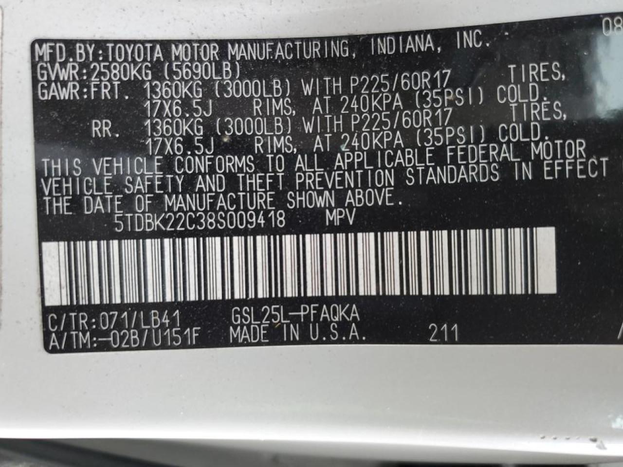 2008 TOYOTA SIENNA