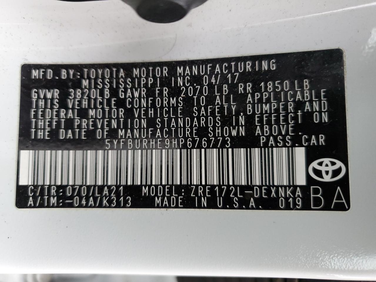 2017 TOYOTA COROLLA