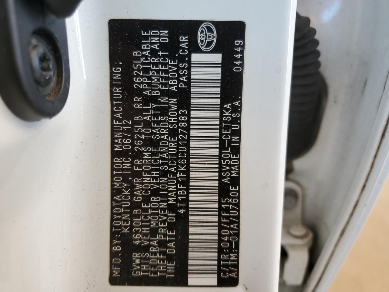 2012 TOYOTA CAMRY