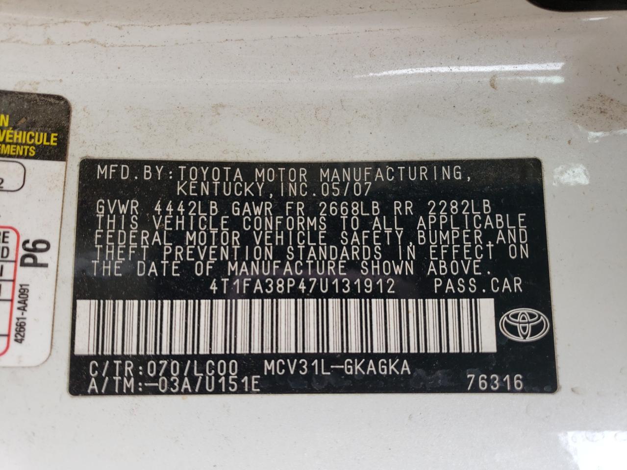 2007 TOYOTA CAMRY