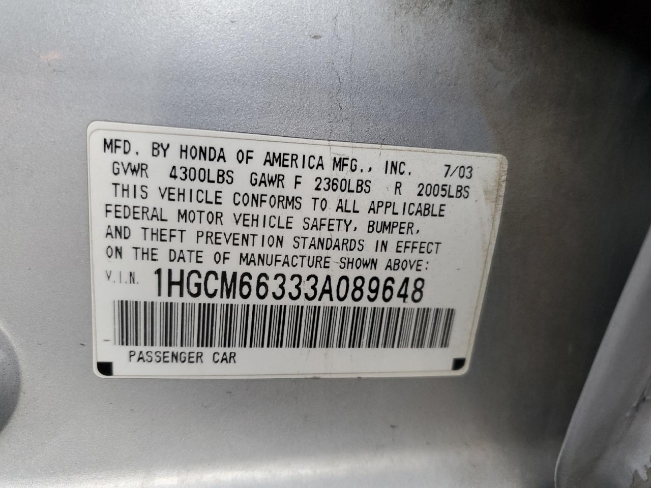 2003 HONDA ACCORD