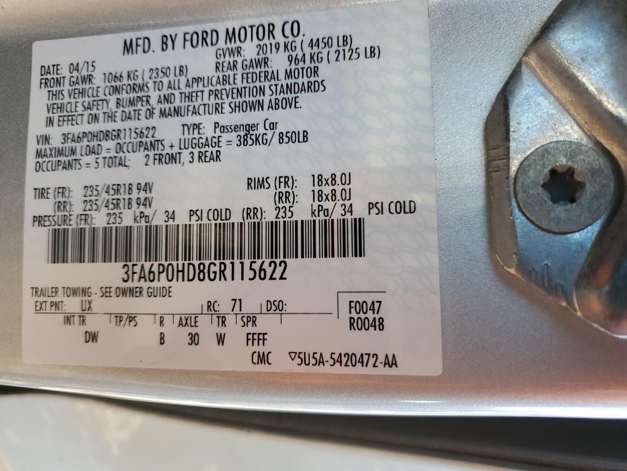 2016 FORD FUSION
