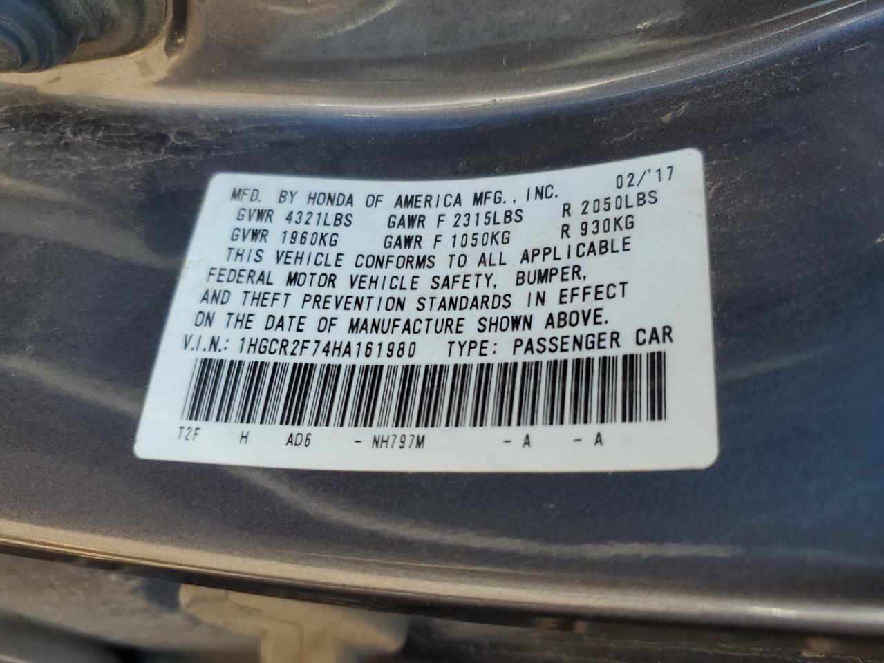 2017 HONDA ACCORD