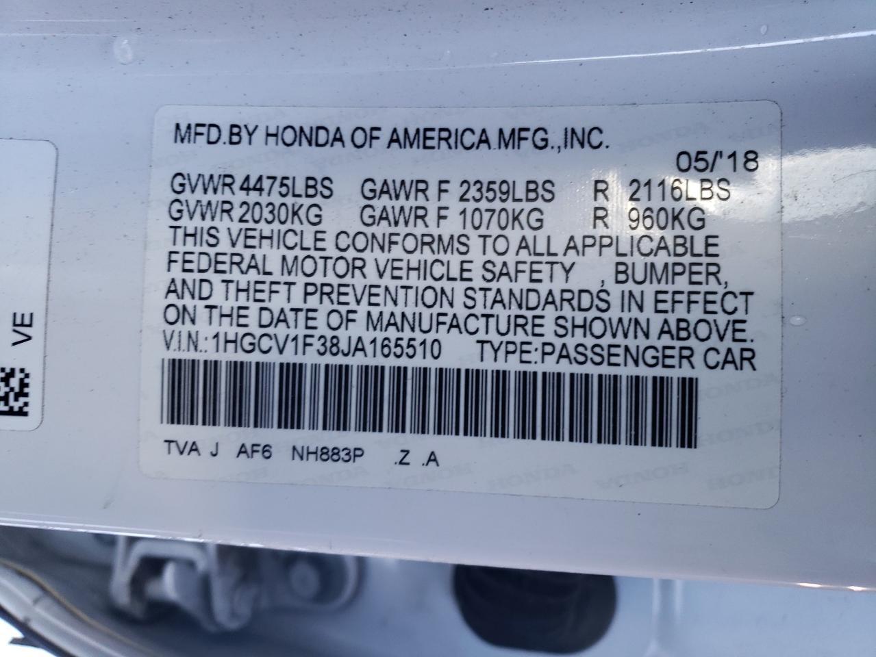 2018 HONDA ACCORD
