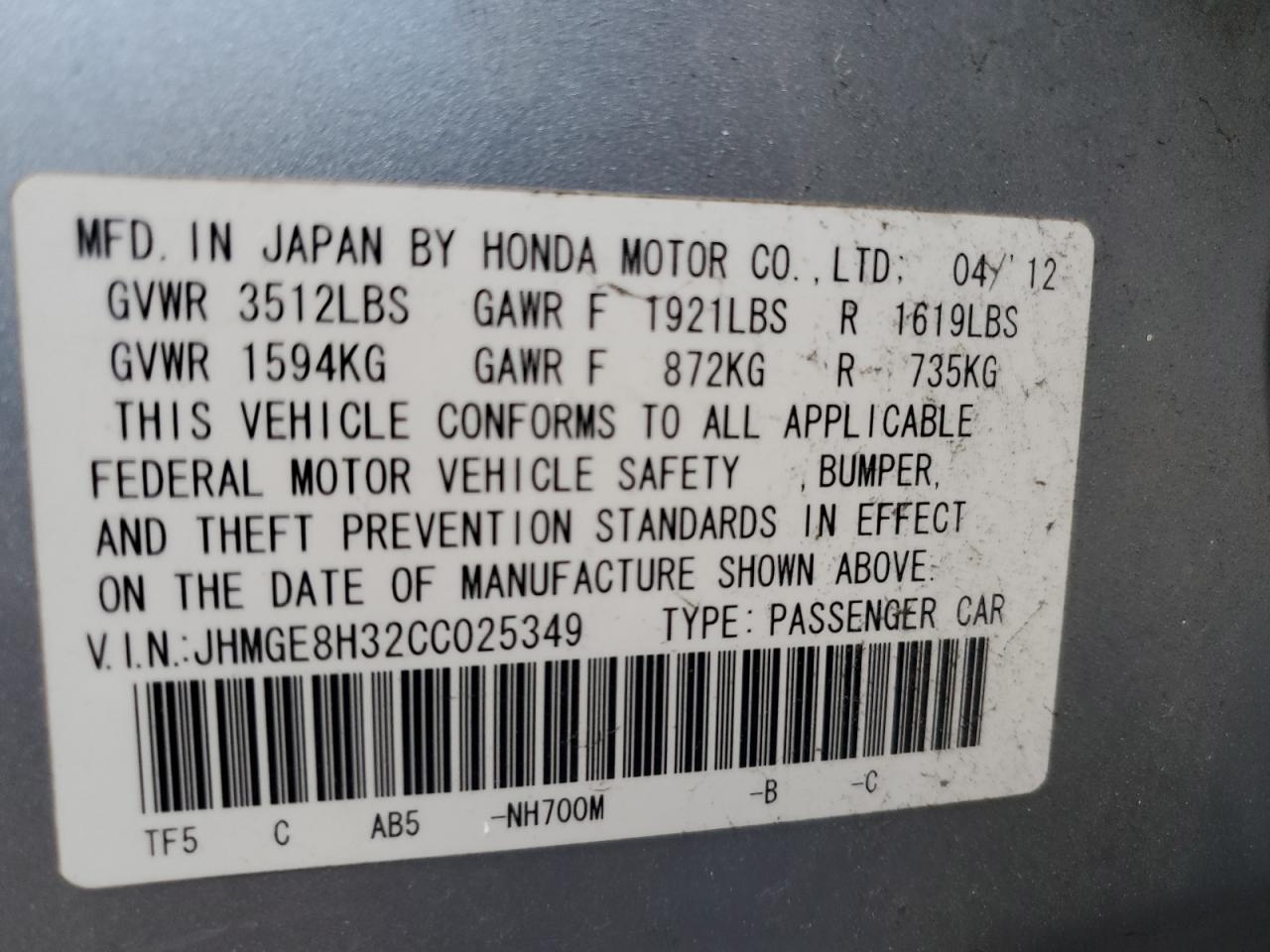 2012 HONDA FIT