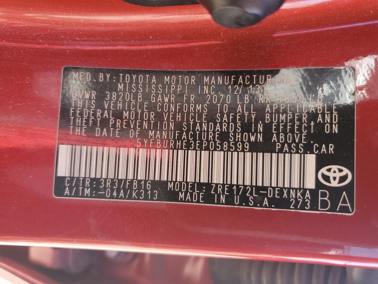 2014 TOYOTA COROLLA