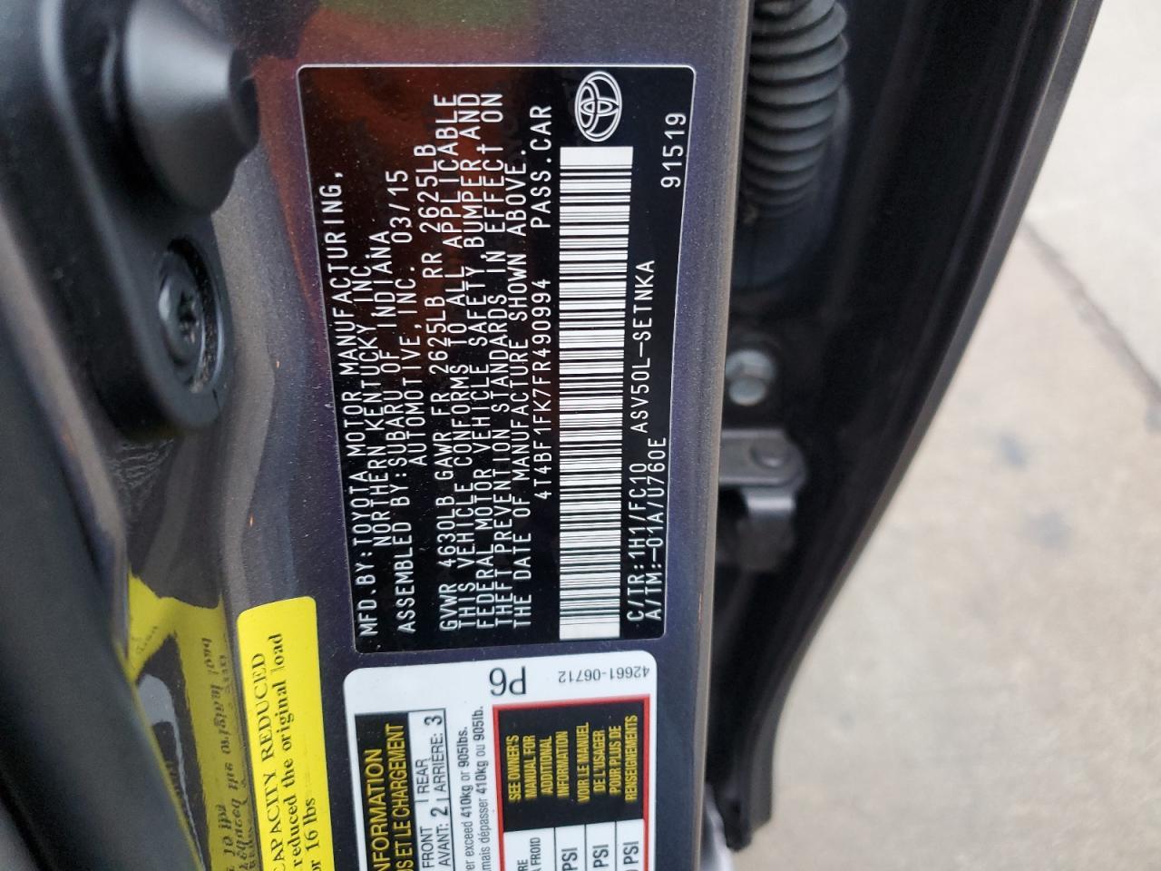 2015 TOYOTA CAMRY