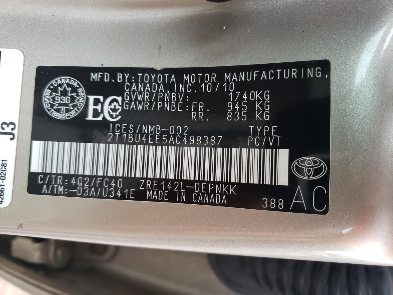 2010 TOYOTA COROLLA