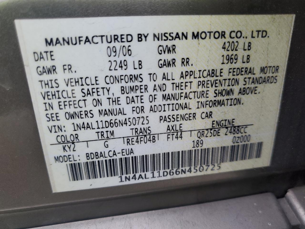 2006 NISSAN ALTIMA