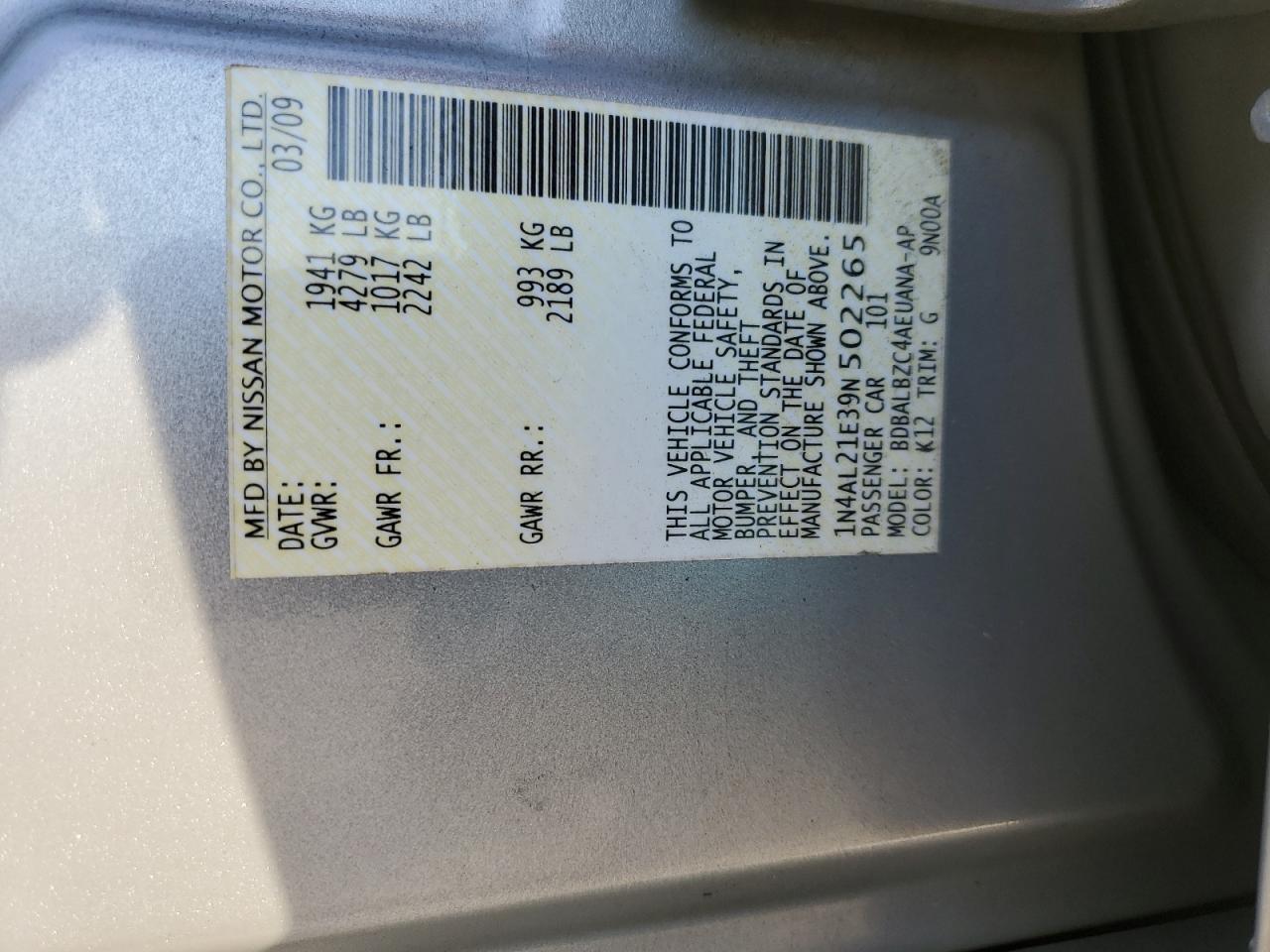 2009 NISSAN ALTIMA