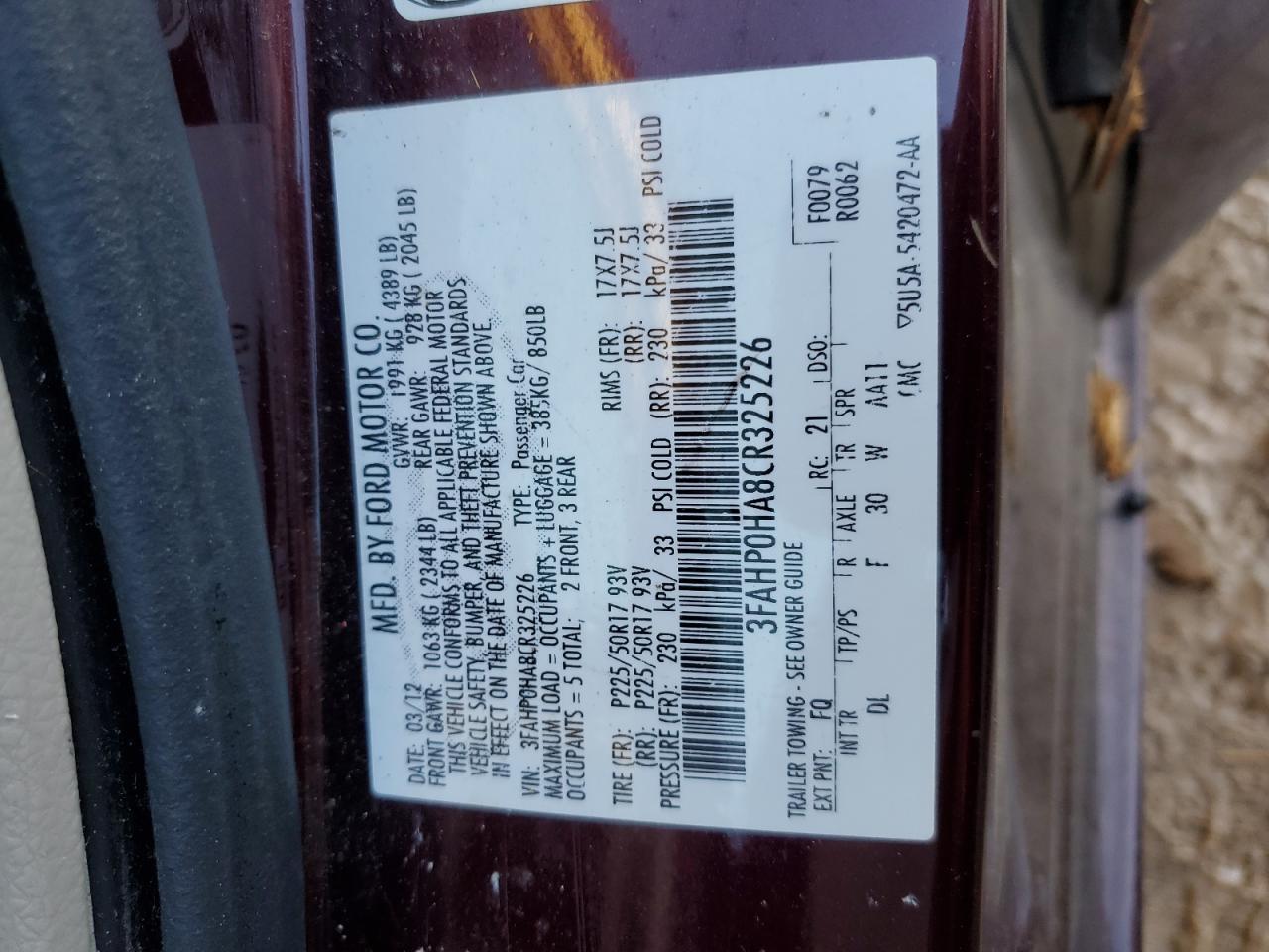2012 FORD FUSION