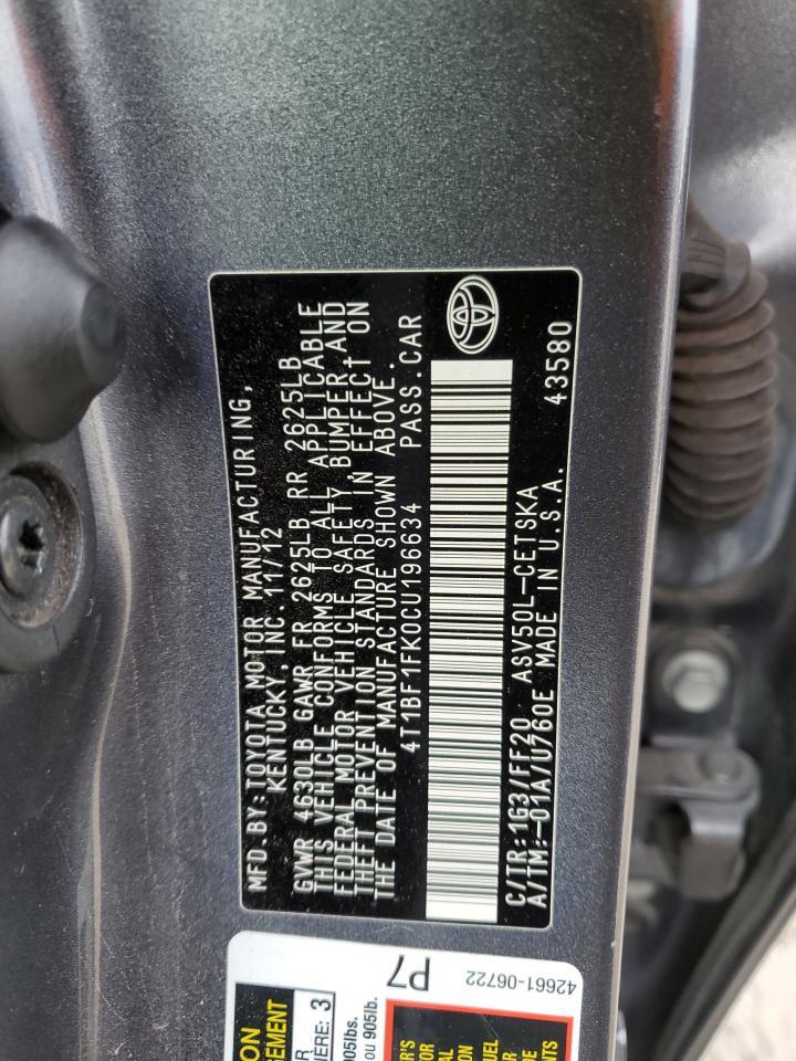 2012 TOYOTA CAMRY