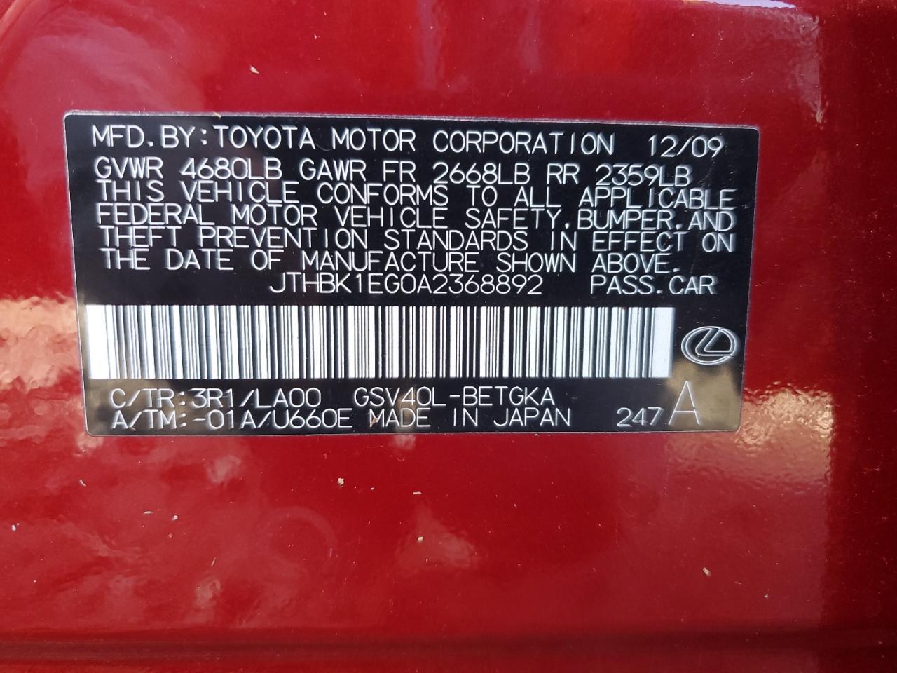 2010 LEXUS ES 350