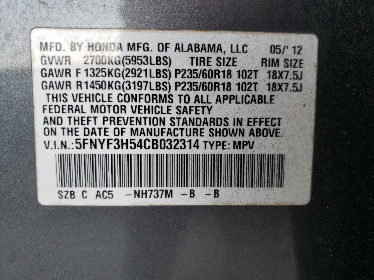 2012 HONDA PILOT