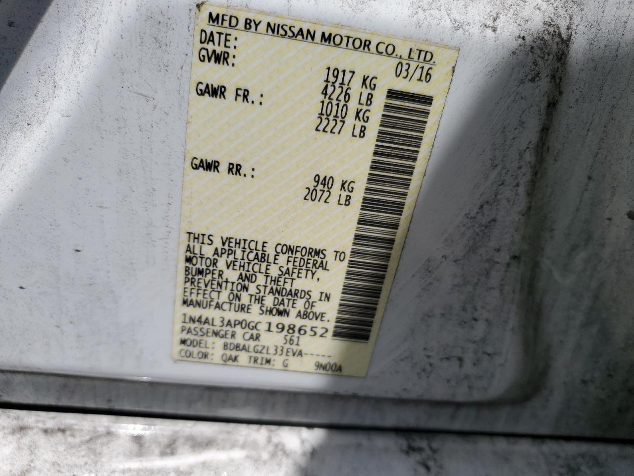 2016 NISSAN ALTIMA