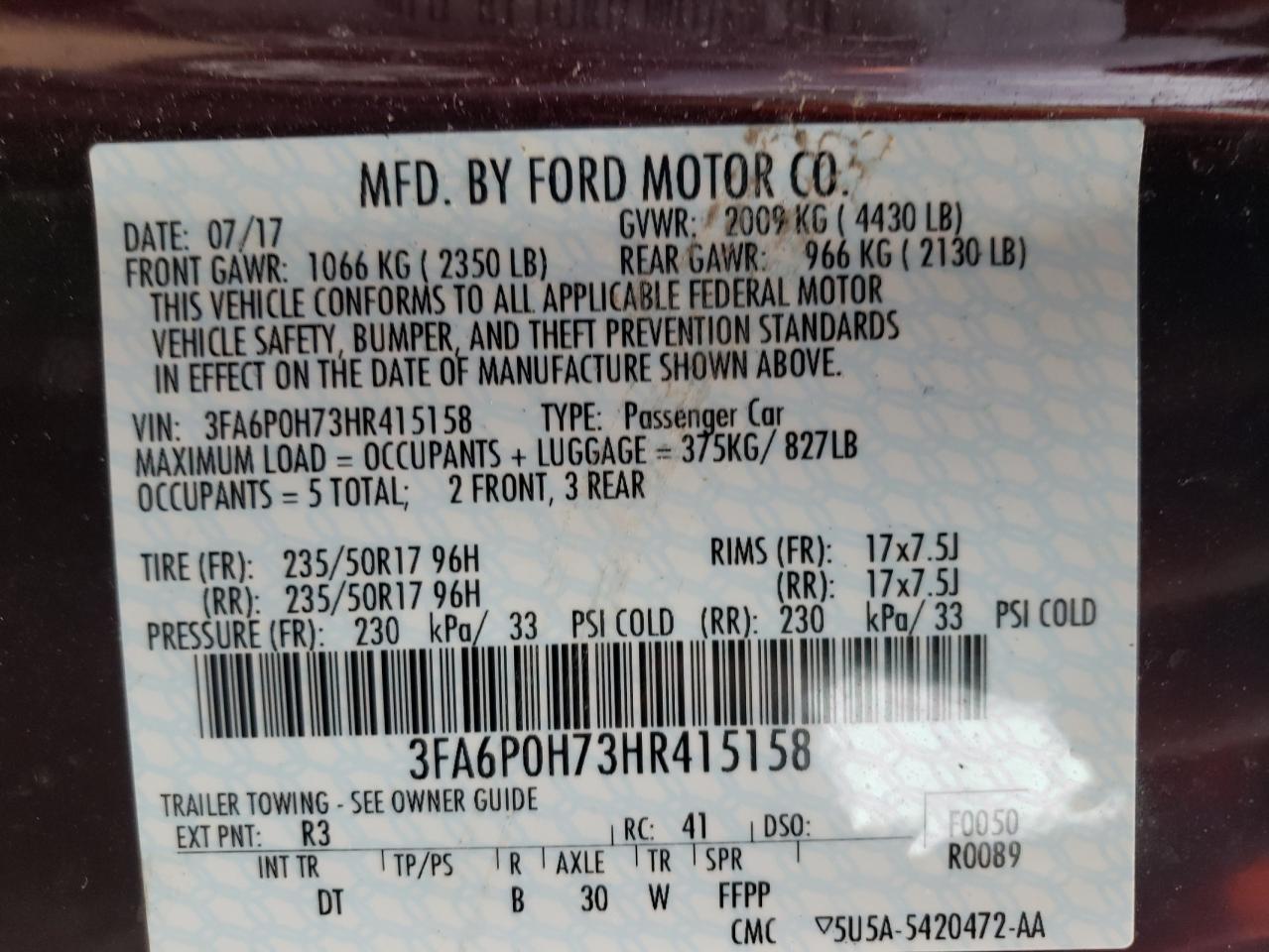 2017 FORD FUSION
