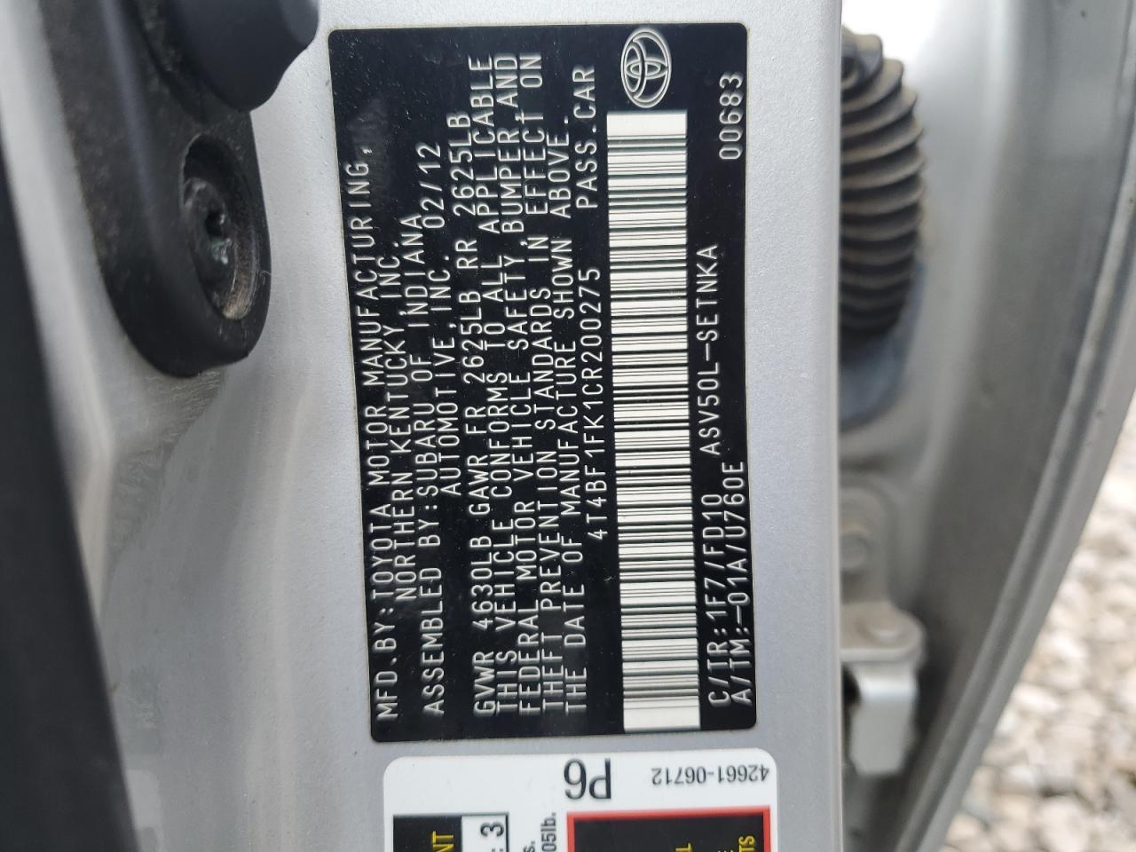 2012 TOYOTA CAMRY