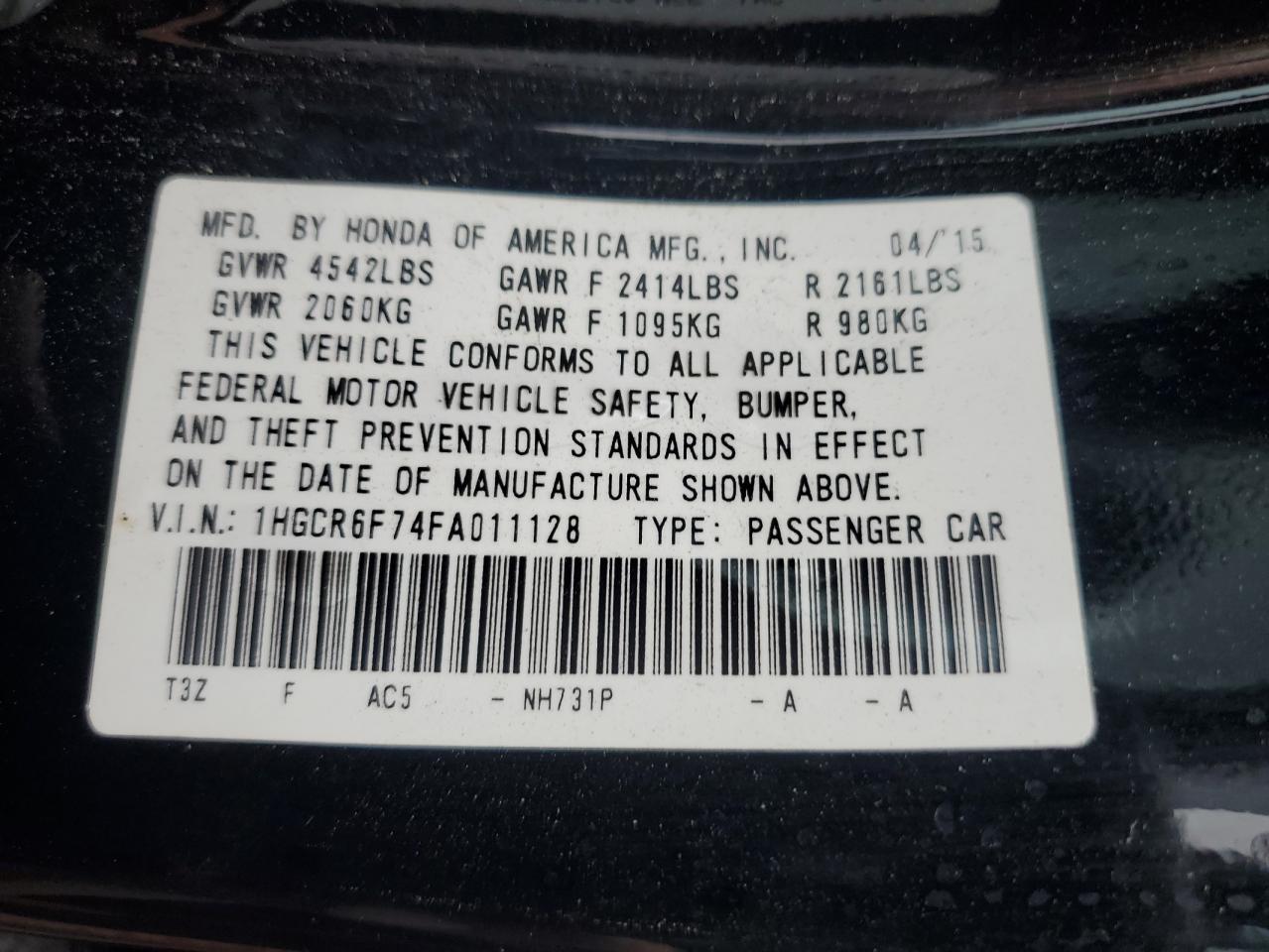 2015 HONDA ACCORD