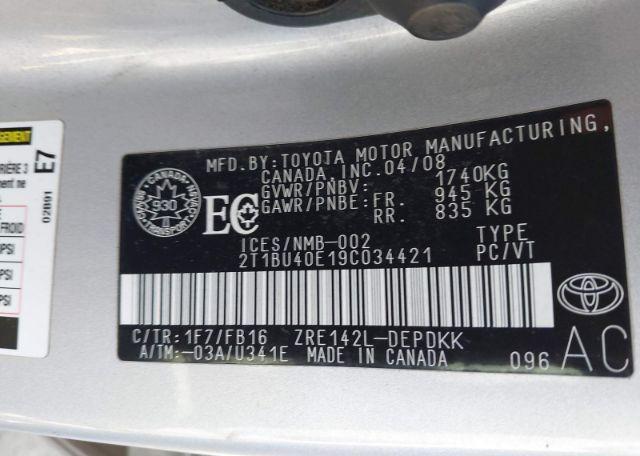 2009 TOYOTA COROLLA S