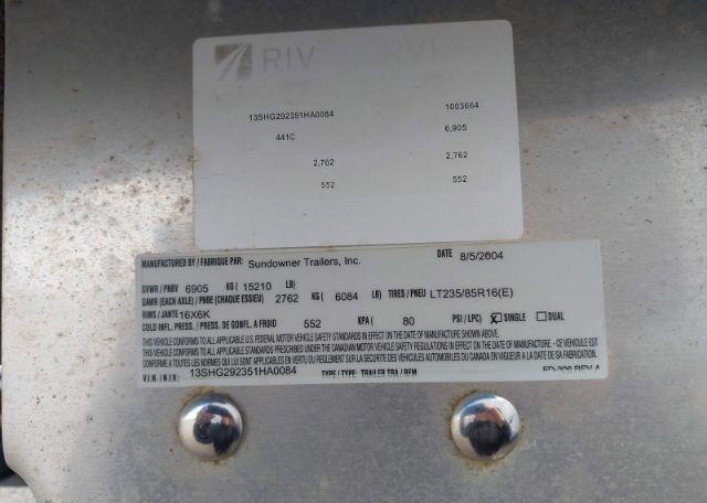 2005 SUNDOWNER TRAILERS Sunlite 727