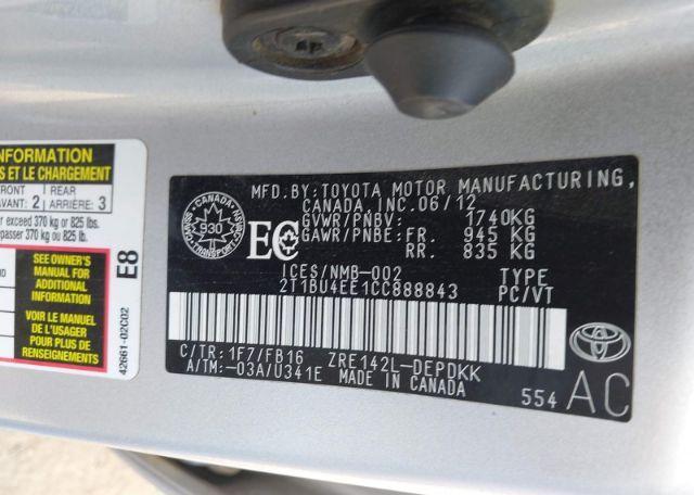2012 TOYOTA COROLLA S