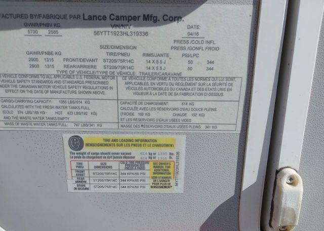2017 LANCE CAMPER MFG. CORP. STD 1995