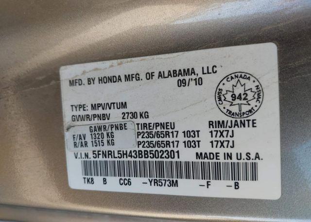 2011 HONDA ODYSSEY EX