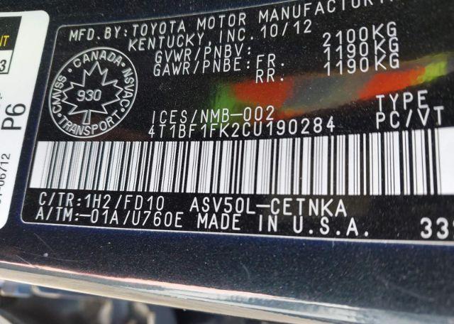 2012 TOYOTA CAMRY SE