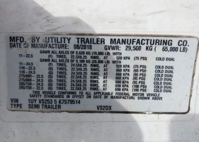 2019 UTILITY TRAILER MFG VS2